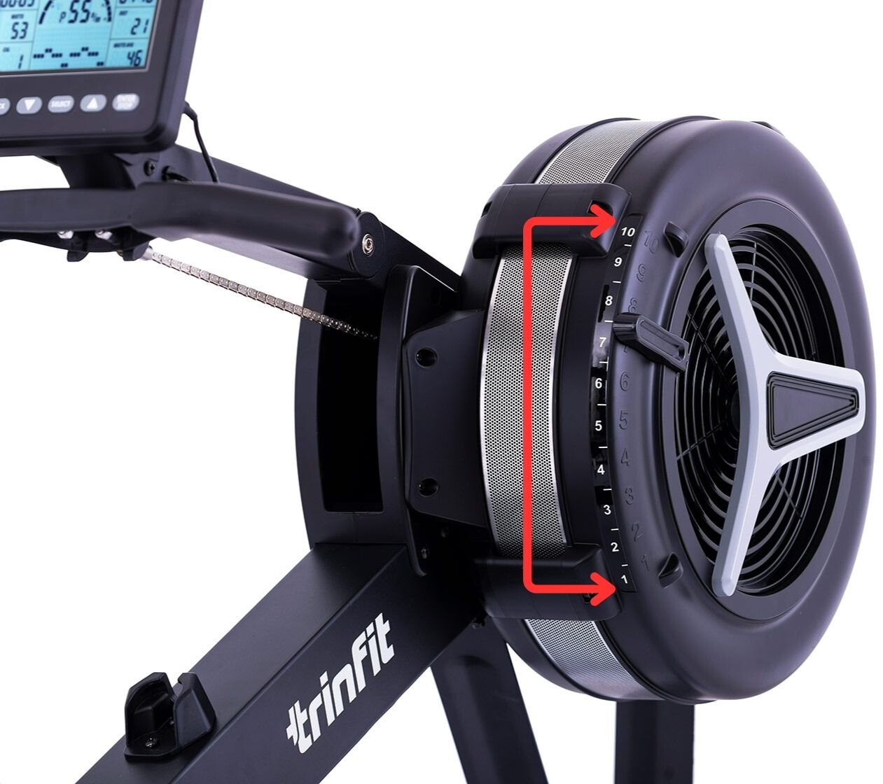 TRINFIT Air Rower Pro regulace zátěže