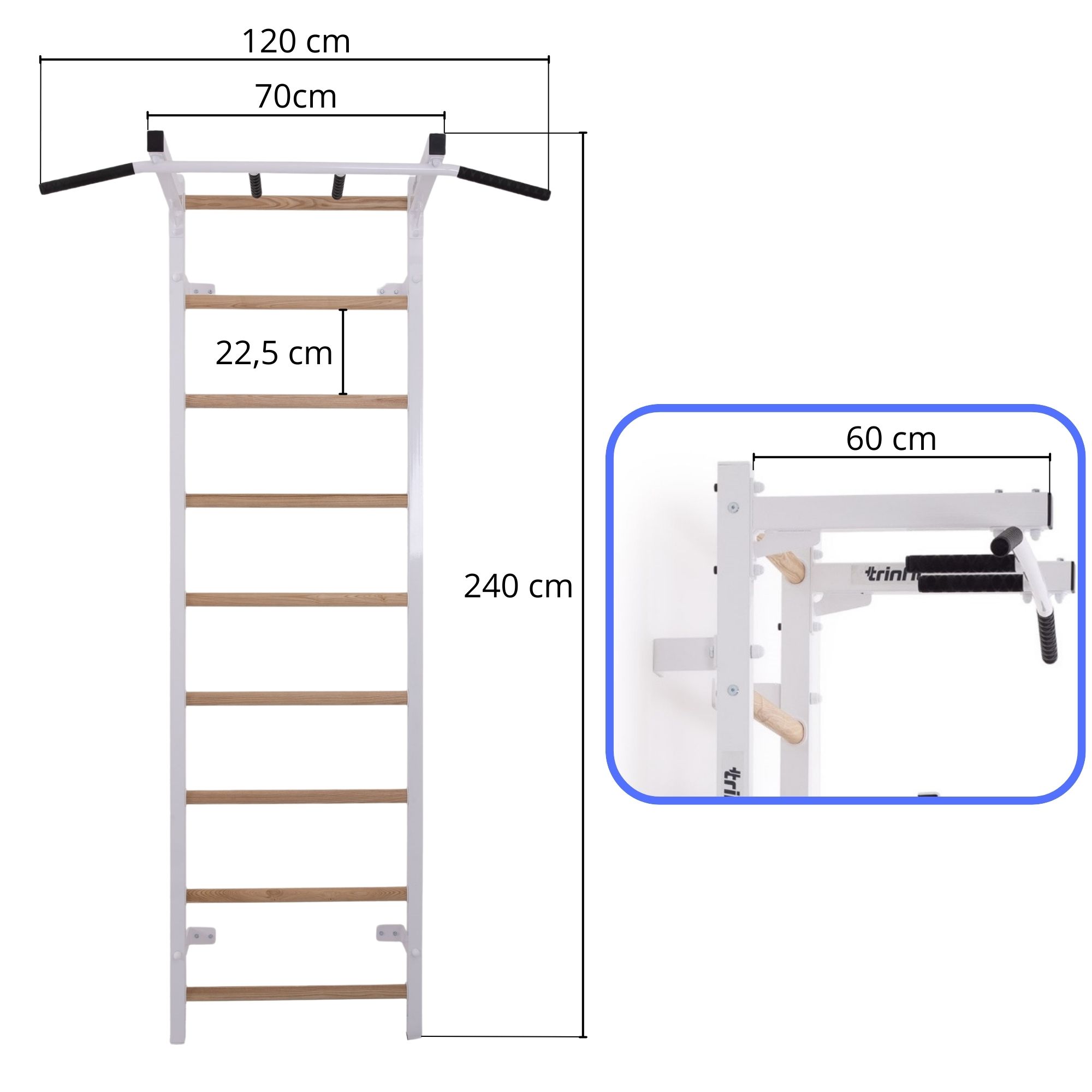 Ribstol TRINFIT Elegance včetně hrazdy 240x70 kóty