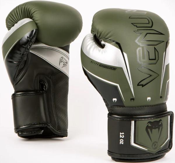 Boxerské rukavice VENUM Elite Evo Khaki-Silver