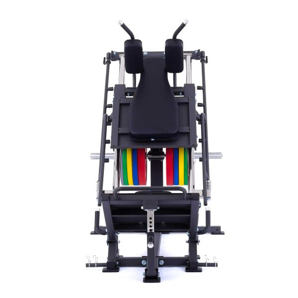 Posilovací stroj na činky TRINFIT Leg press + Hack squat D5 Pro s kotouči přímý pohled