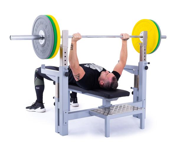 Posilovací lavice bench press FITHAM Benchpress s výsuvnými stojany bench s modelem