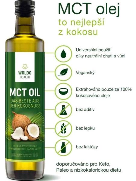 WoldoHealth® kokosový olej MCT 500 ml výhody