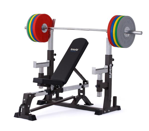 Posilovací lavice bench press TRINFIT F7 Pro z boku s osou