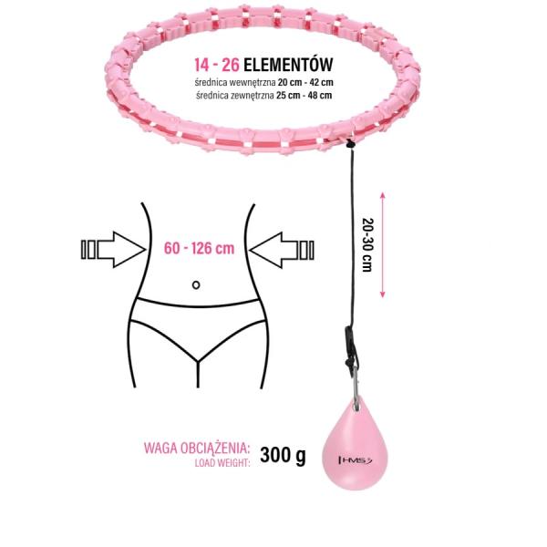 Masážní hula hoop HMS HHW11 se závažím + zeštíhlující pás PLUS SIZE růžový rozměry