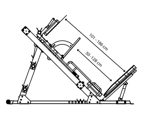 Posilovací stroj na činky TRINFIT Leg press + Hack squat D7 Pro rozsah pohybu