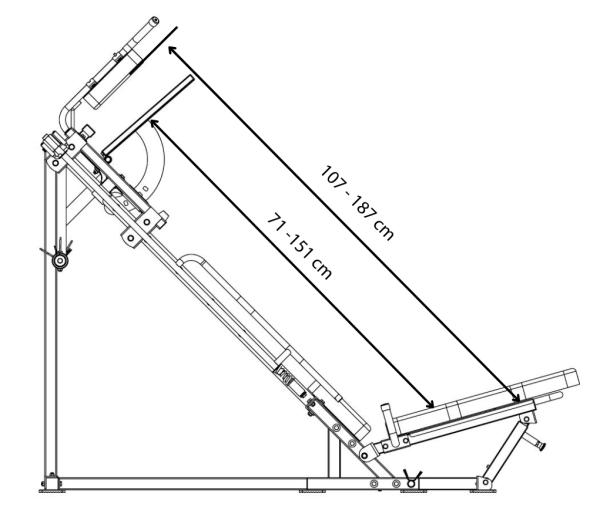 Posilovací stroj na činky TRINFIT Leg press + Hack squat D5 Pro rozsah pohybu