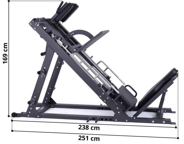 Posilovací stroj na činky TRINFIT Leg press + Hack squat D7 Pro rozměry 2