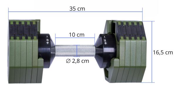 Činky s variabilní zátěží TRINFIT OctaBlock 2-20 kg zelená rozměry činky