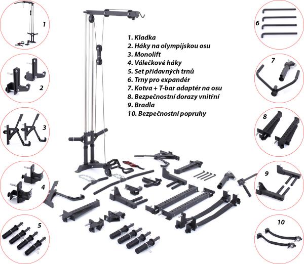 Stojan na činku TRINFIT Power Cage PX8 Pro komplet adaptéry popis